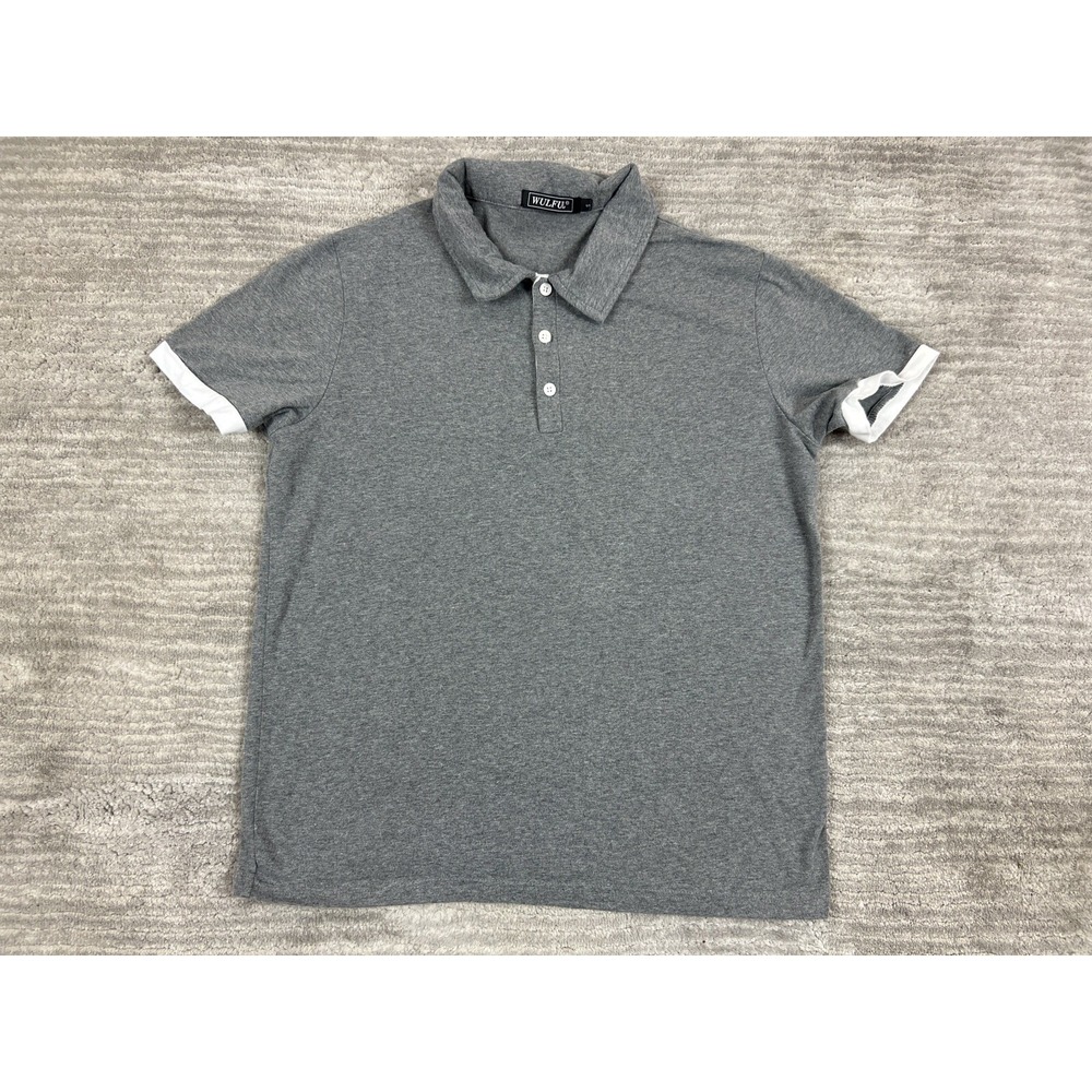 WULFUL Polo Shirt Mens S Gray Short Sleeve Contrast Cuff Cotton Blend Casual Top